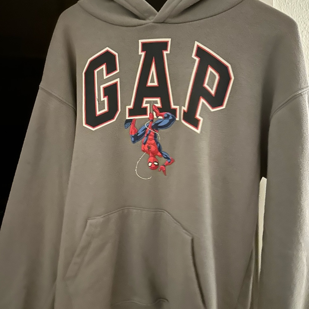 GAP Gray Crewneck Hoodie with Red & Blue Spider-Man Graphic